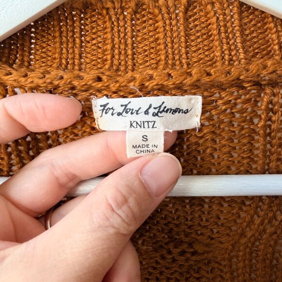 For Love & Lemons Charlotte Zip Cable knit Cardigan, Brown Women’s Size S Q2 - Picture 6 of 10